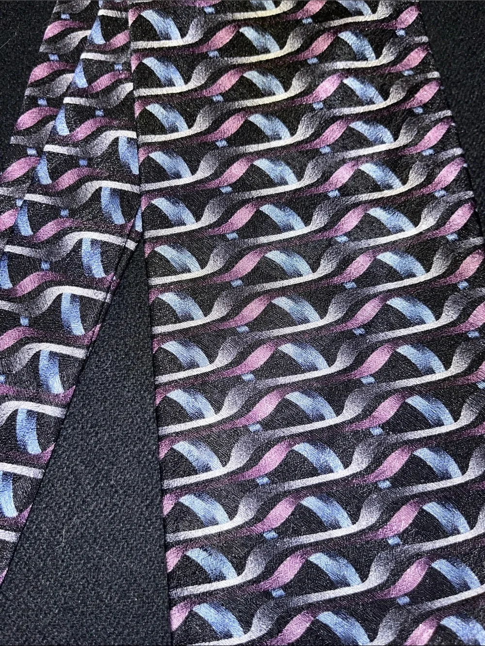 Haggar Black Tie with Purple and Light Blue Wave Motifs